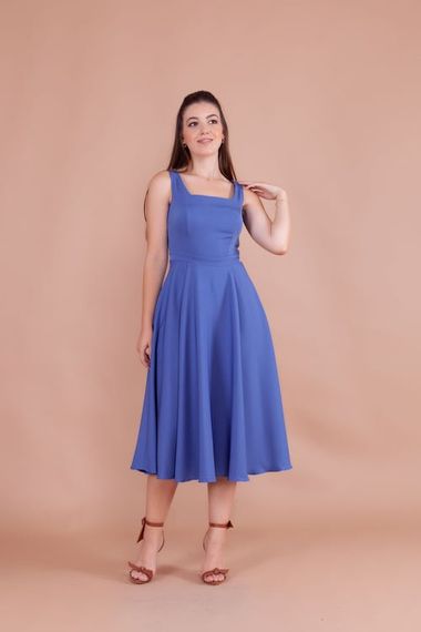 Women's Square Neck Sleeveless Midi Dress-Jeans - photo 1