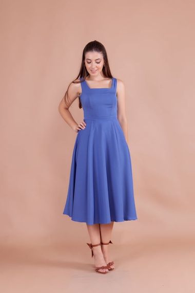 Women's Square Neck Sleeveless Midi Dress-Jeans - photo 4