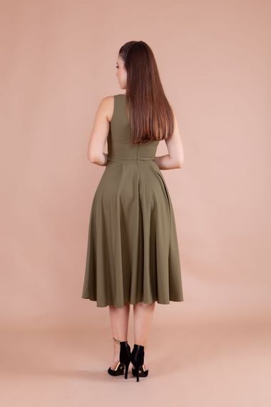 Women's Square Neck Sleeveless Midi Dress-Khaki - photo 5