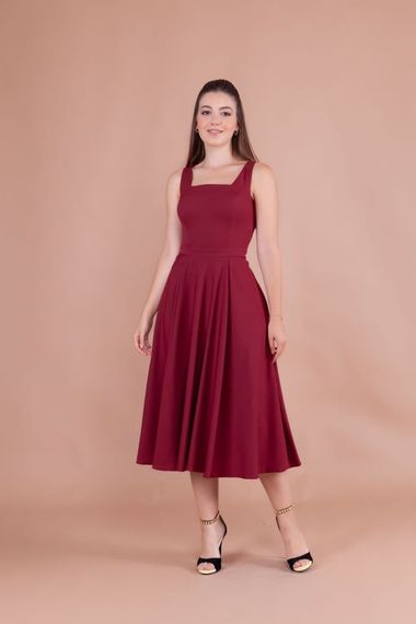 Women's Square Neck Sleeveless Midi Dress-Burgundy - photo 1