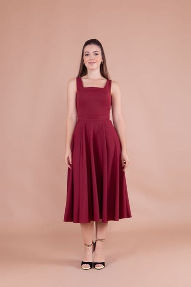 Women's Square Neck Sleeveless Midi Dress-Burgundy - photo 4