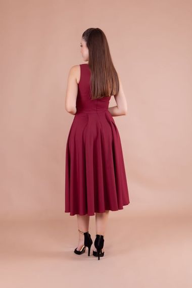 Women's Square Neck Sleeveless Midi Dress-Burgundy - photo 5