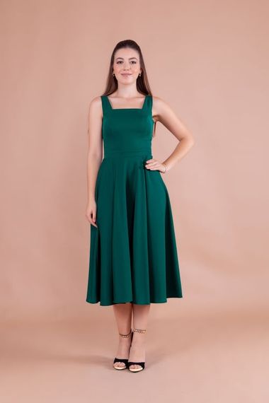 Women's Square Neck Sleeveless Midi Dress-Emerald - photo 2