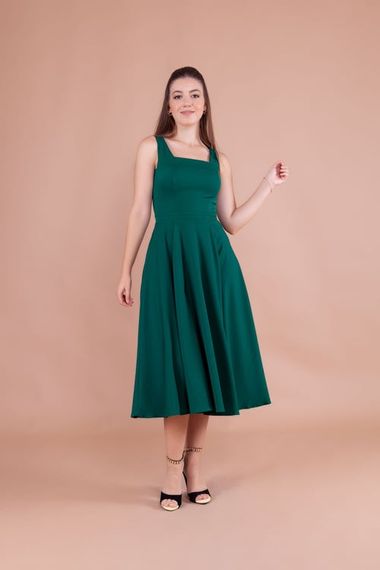 Women's Square Neck Sleeveless Midi Dress-Emerald - photo 1