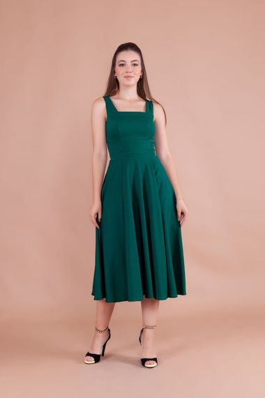 Women's Square Neck Sleeveless Midi Dress-Emerald - photo 4