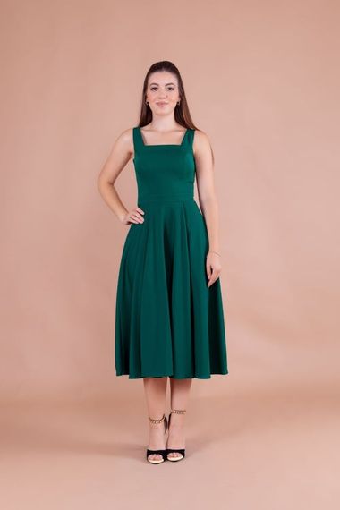 Women's Square Neck Sleeveless Midi Dress-Emerald - photo 3