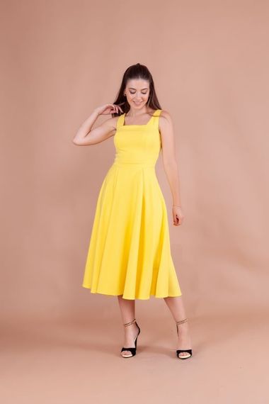 Women's Square Neck Sleeveless Midi Dress-YELLOW - photo 1