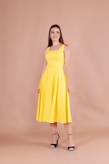 Women's Square Neck Sleeveless Midi Dress-YELLOW - photo 2