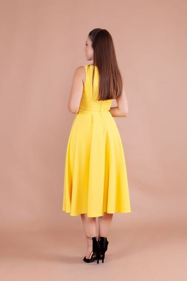 Women's Square Neck Sleeveless Midi Dress-YELLOW - photo 5