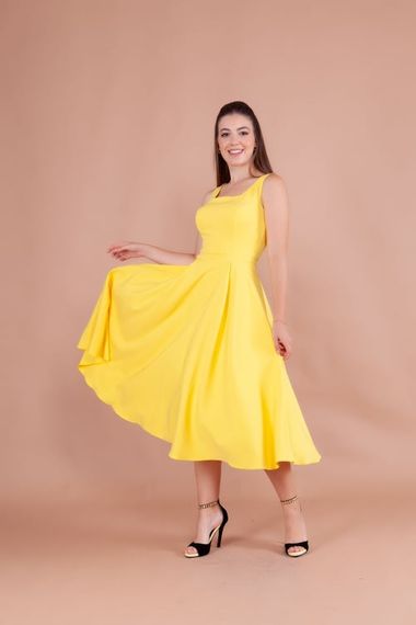 Women's Square Neck Sleeveless Midi Dress-YELLOW - photo 4