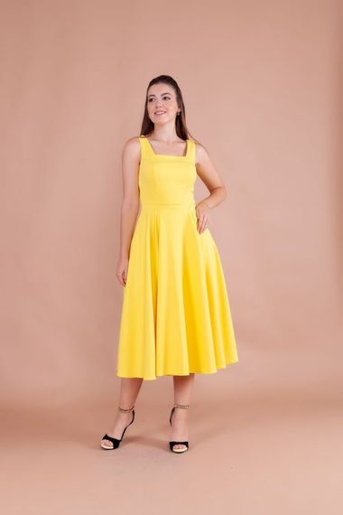 Women's Square Neck Sleeveless Midi Dress-YELLOW - photo 3