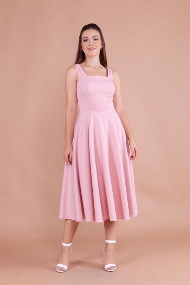 Women's Square Neck Sleeveless Midi Dress - Powder - photo 1