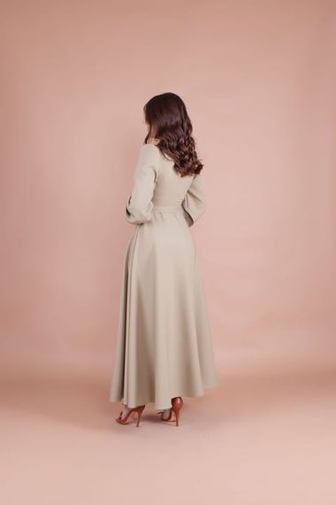 Women's Double Breasted Collar Long Sleeve Belted Maxi Dress - OIL GREEN - photo 5