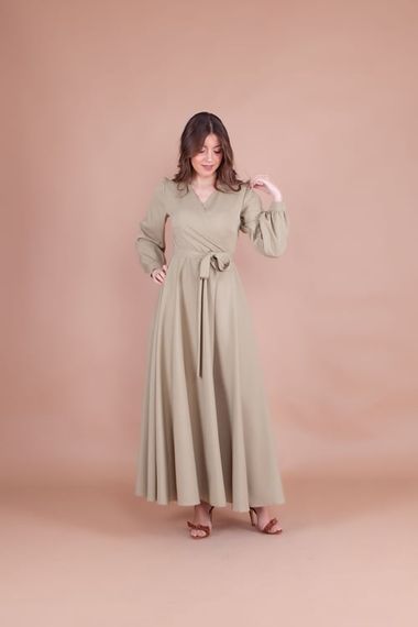 Women's Double Breasted Collar Long Sleeve Belted Maxi Dress - OIL GREEN - photo 4