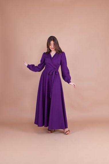 Women's Double Breasted Collar Long Sleeve Belted Maxi Dress - DUMPL - photo 2