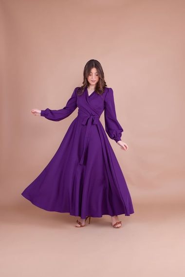 Women's Double Breasted Collar Long Sleeve Belted Maxi Dress - DUMPL - photo 3