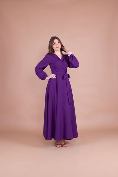 Women's Double Breasted Collar Long Sleeve Belted Maxi Dress - DUMPL - photo 4