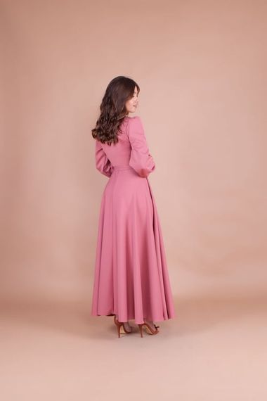 Women's Double Breasted Collar Long Sleeve Belted Maxi Dress - DRIED ROSE - photo 5