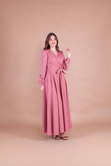 Women's Double Breasted Collar Long Sleeve Belted Maxi Dress - DRIED ROSE - photo 2