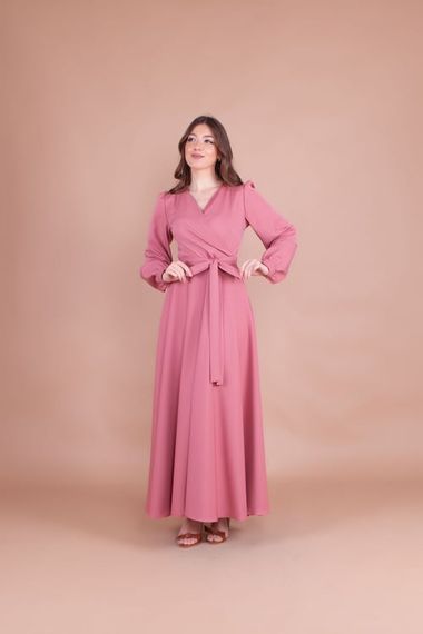 Women's Double Breasted Collar Long Sleeve Belted Maxi Dress - DRIED ROSE - photo 3