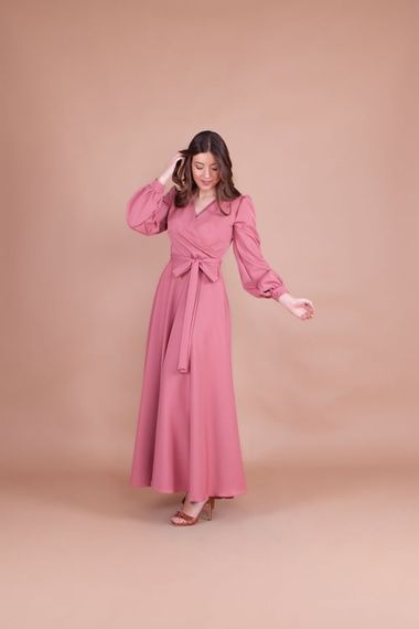 Women's Double Breasted Collar Long Sleeve Belted Maxi Dress - DRIED ROSE - photo 4