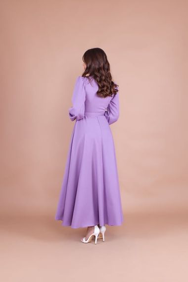 Women's Double Breasted Collar Long Sleeve Belted Maxi Dress - MAUVET - photo 5