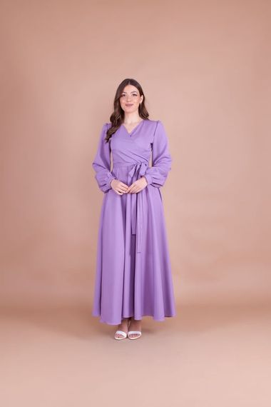 Women's Double Breasted Collar Long Sleeve Belted Maxi Dress - MAUVET - photo 2