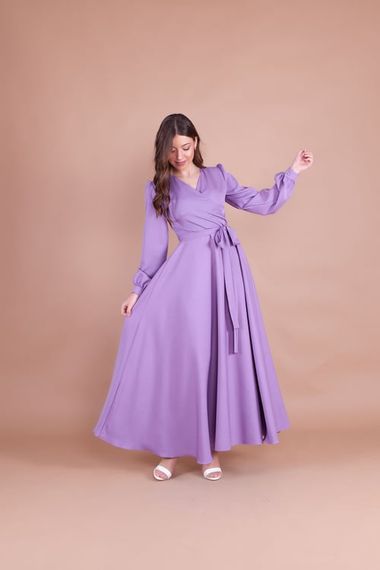 Women's Double Breasted Collar Long Sleeve Belted Maxi Dress - MAUVET - photo 1