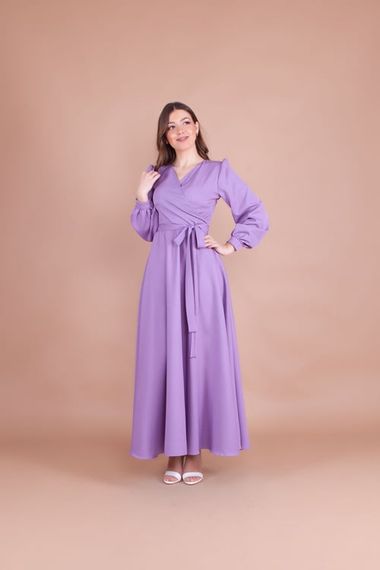 Women's Double Breasted Collar Long Sleeve Belted Maxi Dress - MAUVET - photo 4