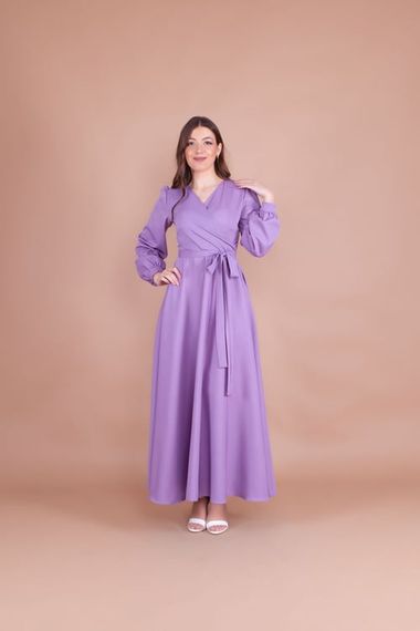 Women's Double Breasted Collar Long Sleeve Belted Maxi Dress - MAUVET - photo 3