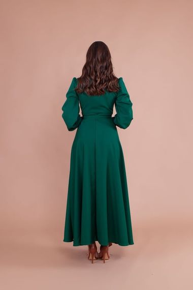 Women's Double Breasted Collar Long Sleeve Belted Maxi Dress - EMERALD - photo 5