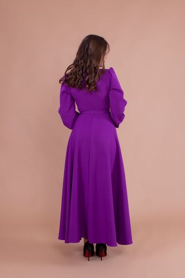 Women's Double Breasted Collar Long Sleeve Belted Maxi Dress - PURPLE - photo 5