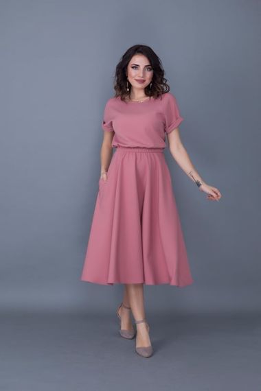 Women's Midi Length Elastic Waist Short Sleeve Dress - DRIED ROSE - photo 4