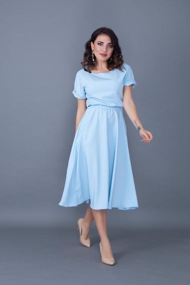 Women's Midi Length Elastic Waist Short Sleeve Dress - BABY BLUE - photo 2