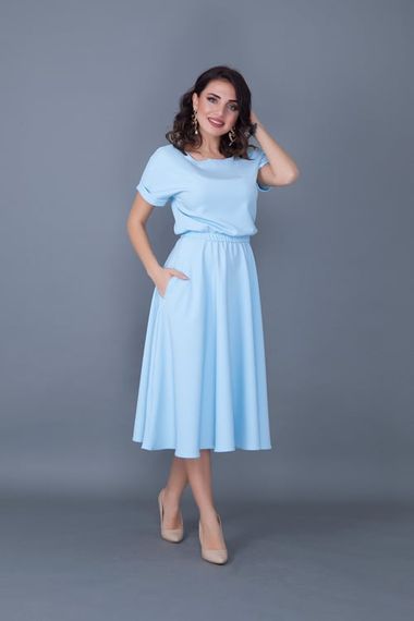 Women's Midi Length Elastic Waist Short Sleeve Dress - BABY BLUE - photo 5