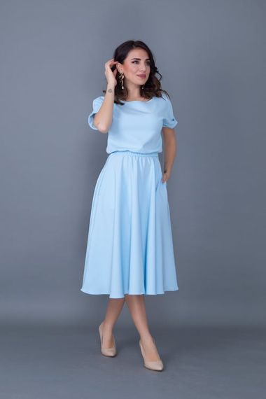 Women's Midi Length Elastic Waist Short Sleeve Dress - BABY BLUE - photo 4