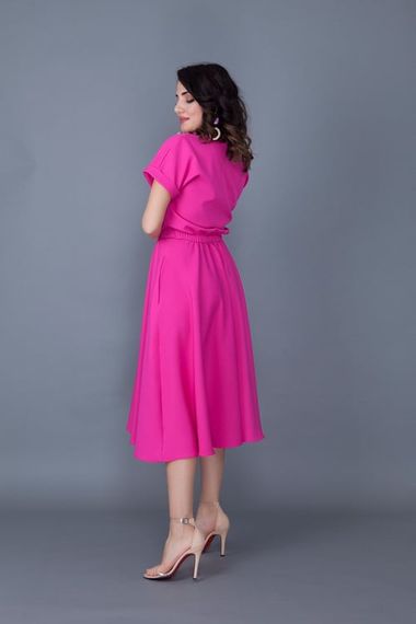 Women's Midi Length Elastic Waist Short Sleeve Dress-FUCHIA - photo 5