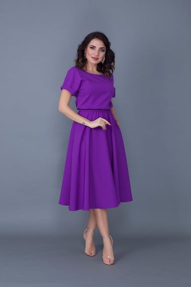 Women's Midi Length Elastic Waist Short Sleeve Dress-PURPLE - photo 1