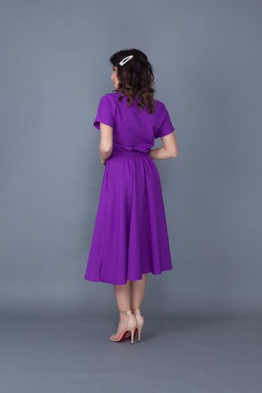 Women's Midi Length Elastic Waist Short Sleeve Dress-PURPLE - photo 4