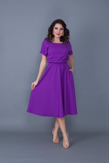 Women's Midi Length Elastic Waist Short Sleeve Dress-PURPLE - photo 5