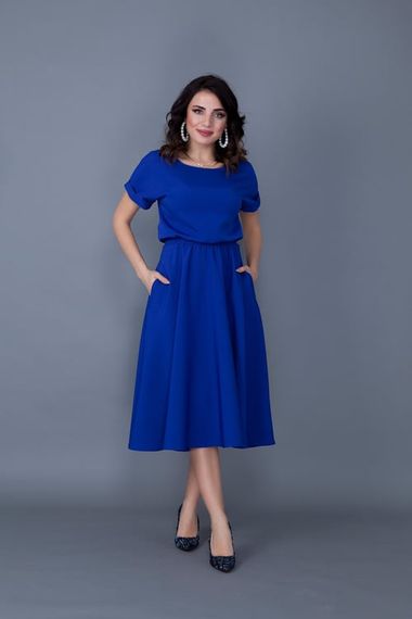 Women's Midi Length Elastic Waist Short Sleeve Dress-SAX BLUE - photo 2