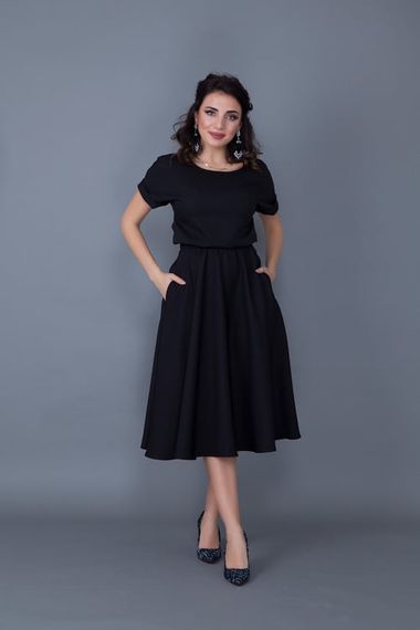 Women's Midi Length Elastic Waist Short Sleeve Dress-BLACK - photo 3