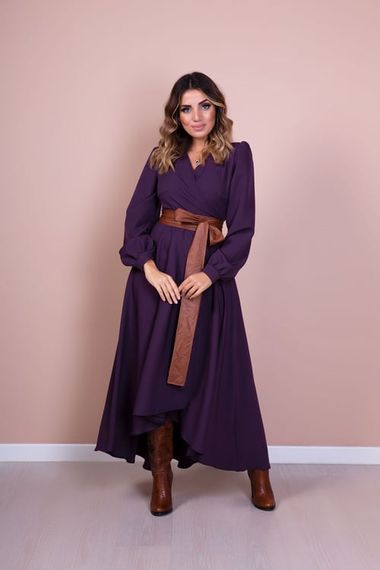 Women's Asymmetrical Cut Double Breasted Collar Long Sleeve Dress-DAMSON - photo 5