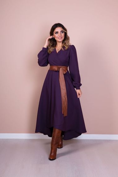 Women's Asymmetrical Cut Double Breasted Collar Long Sleeve Dress-DAMSON - photo 2