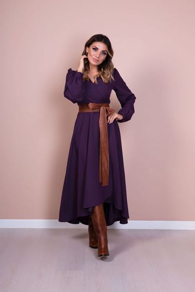 Women's Asymmetrical Cut Double Breasted Collar Long Sleeve Dress-DAMSON - photo 1