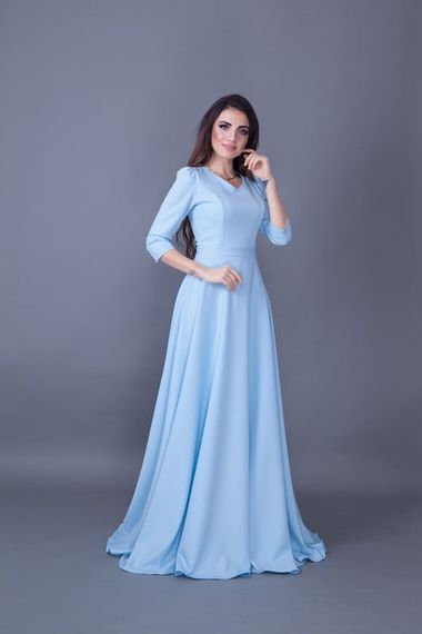 Women's Maxi Length V-Neck Dress-BABY BLUE - photo 2