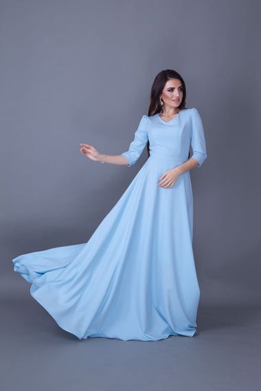 Women's Maxi Length V-Neck Dress-BABY BLUE - photo 1