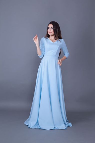 Women's Maxi Length V-Neck Dress-BABY BLUE - photo 5