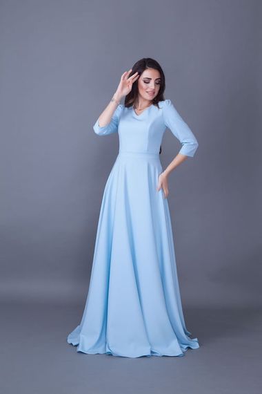 Women's Maxi Length V-Neck Dress-BABY BLUE - photo 4