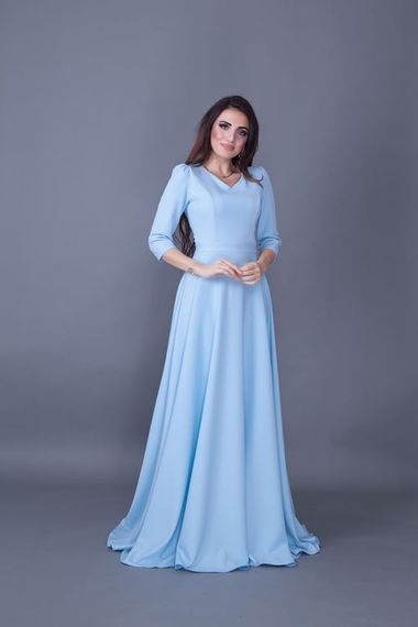 Women's Maxi Length V-Neck Dress-BABY BLUE - photo 3